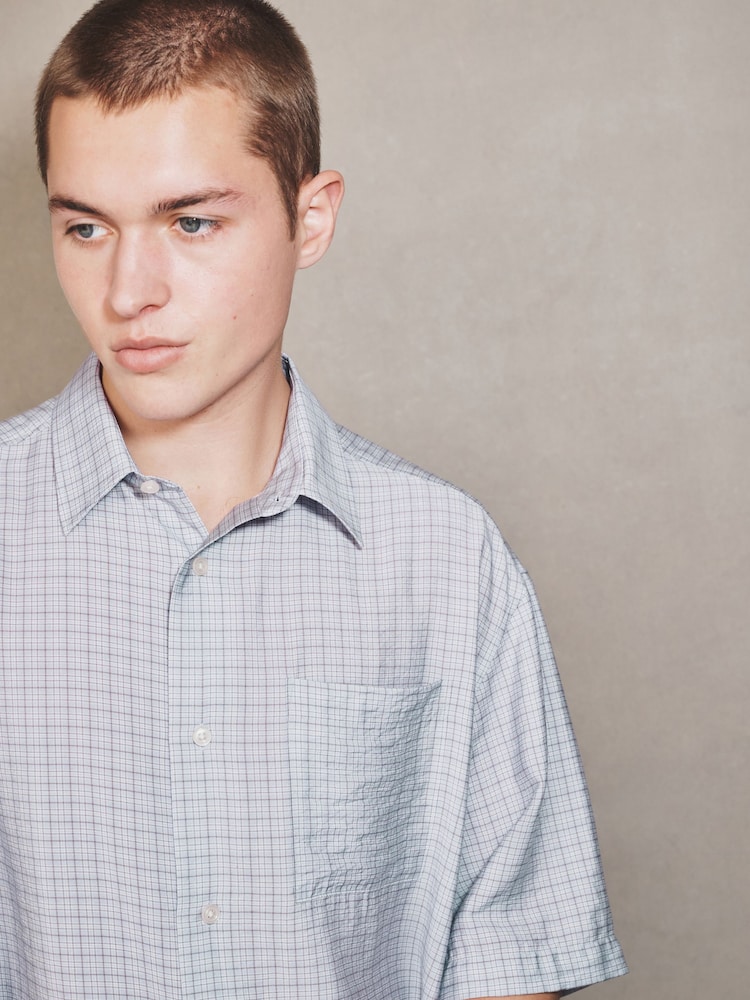 Purple Micro - Check Short Sleeve Shirt - 8的图像1｝