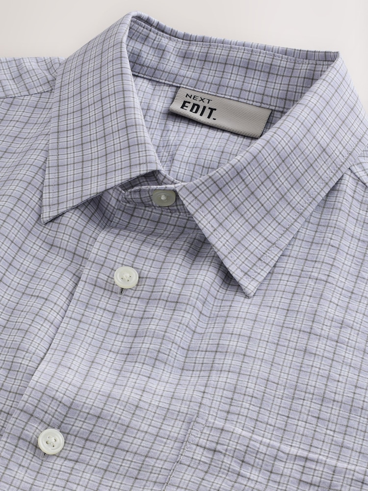 Purple Micro - Check Short Sleeve Shirt - 8的图像8｝