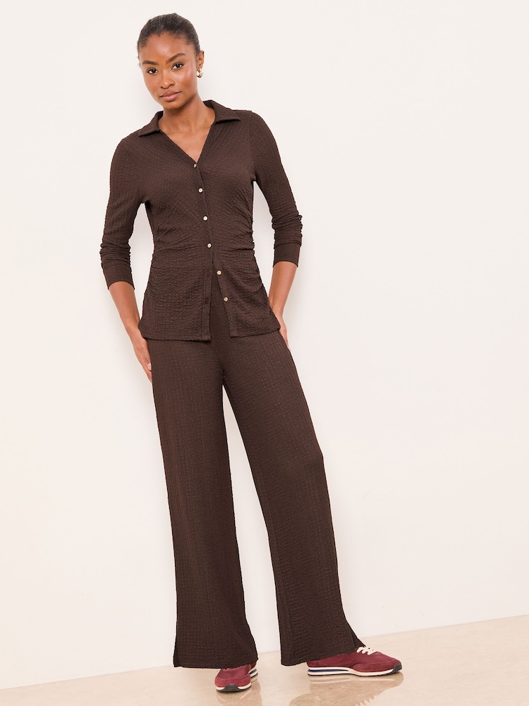 Lipsy Chocolate Brown Crinkle Cinched Waist Shirt - Image 2 of 4