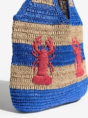 Love & Roses Cobalt Blue Lobster Embroidered Raffia Tote Bag - Image 5 of 7