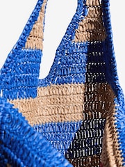 Love & Roses Cobalt Blue Lobster Embroidered Raffia Tote Bag - Image 6 of 7