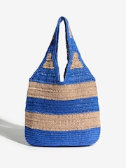 Love & Roses Cobalt Blue Lobster Embroidered Raffia Tote Bag - Image 7 of 7