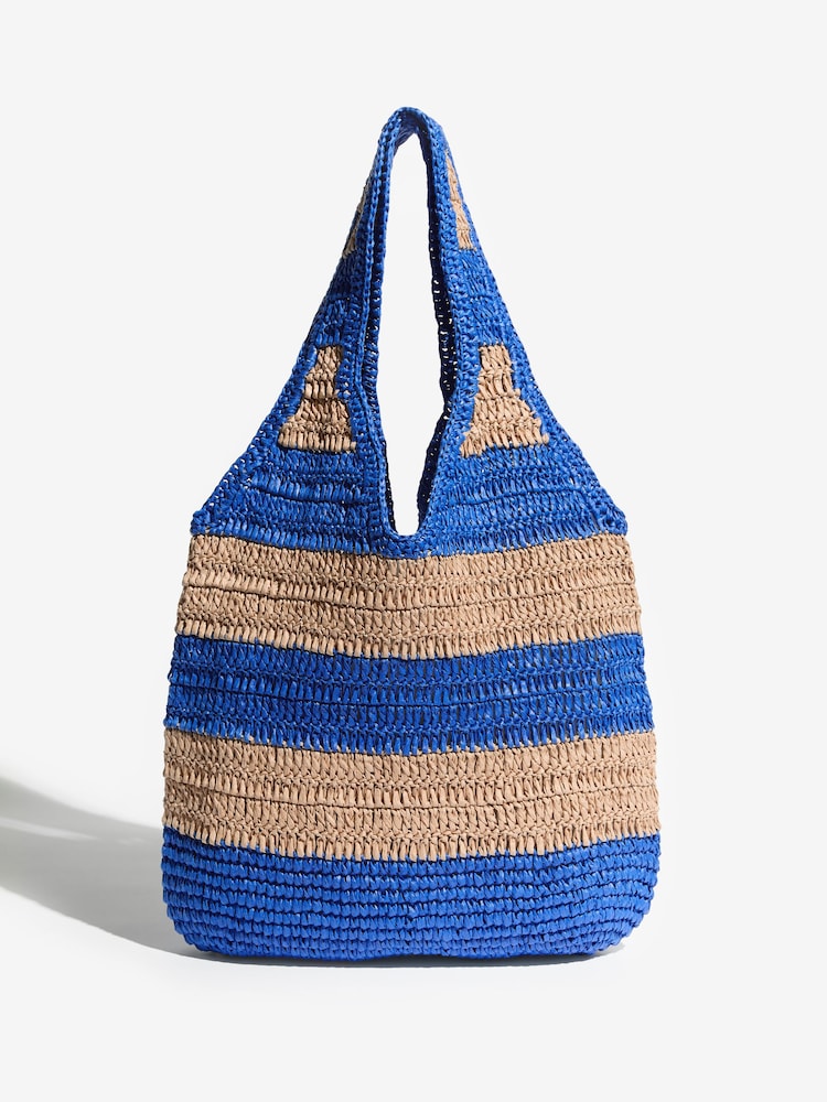 Love & Roses Cobalt Blue Lobster Embroidered Raffia Tote Bag - Image 7 of 7