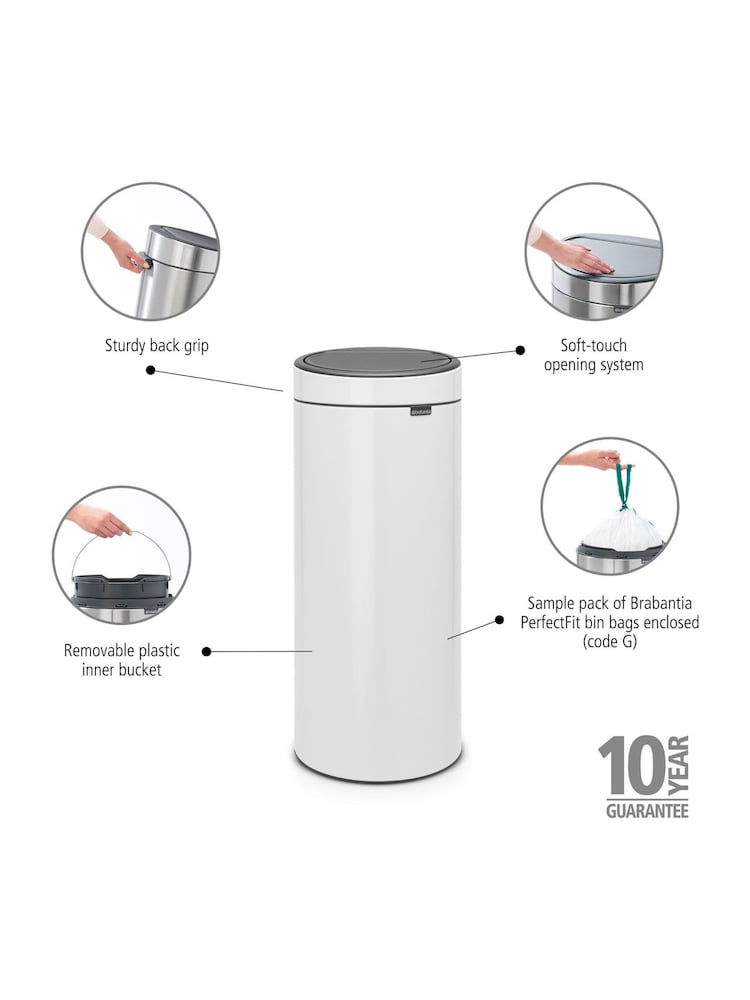 Brabantia White Touch Bin New 30L - Image 2 of 6