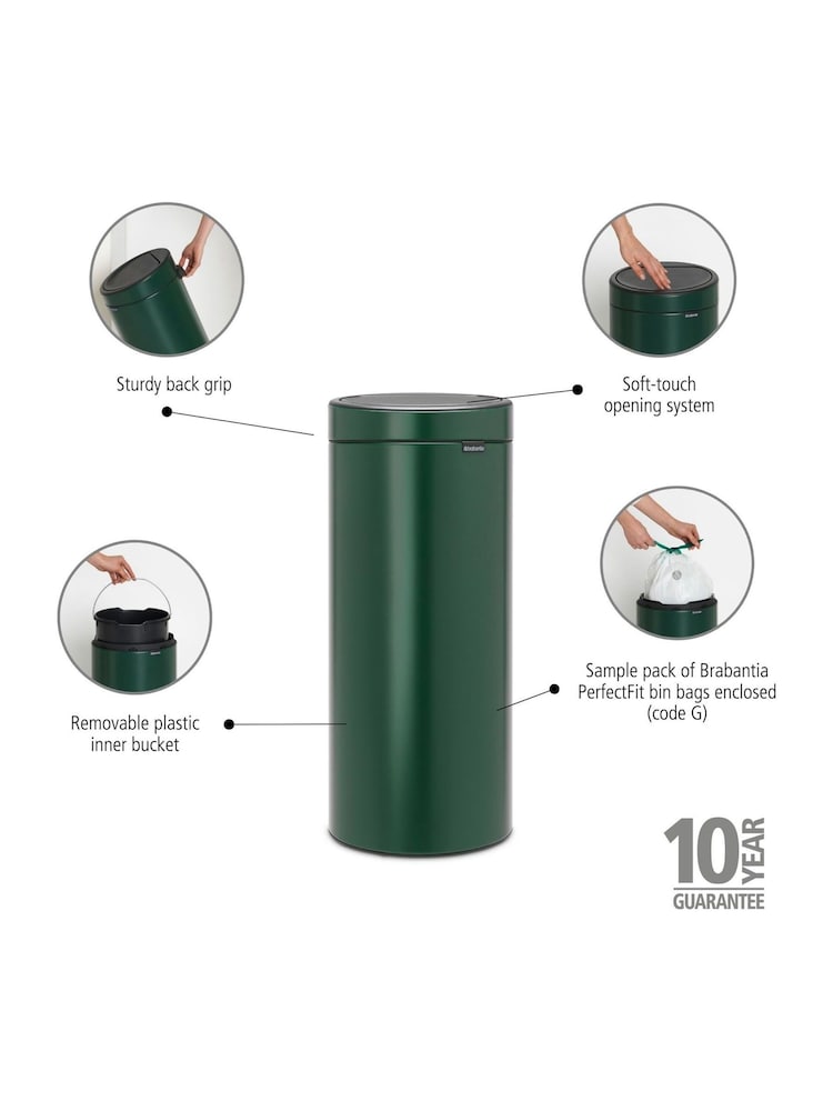 Brabantia Pine Green Touch Bin New 30L - Image 2 of 6 Brabantia Pine Green Touch Bin New 30L - Image 2 of 6
