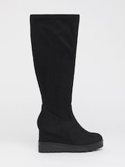 Simply Be Black Stretch Wedge Knee High Boot - Image 3 of 4