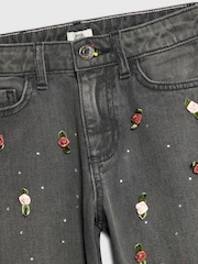 River Island Black Girls 3D Rose Wide Leg Jeans - Image 4 of 4