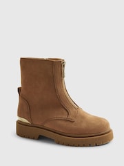 River Island Brown Girls Faux Suede Zip Front Boots - Image 2 of 5