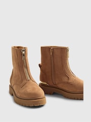 River Island Brown Girls Faux Suede Zip Front Boots - Image 3 of 5