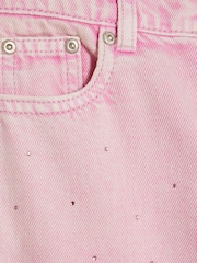 River Island Pink Girls Acid Wash Embellished Wide Leg Jeans - Image 4 of 4