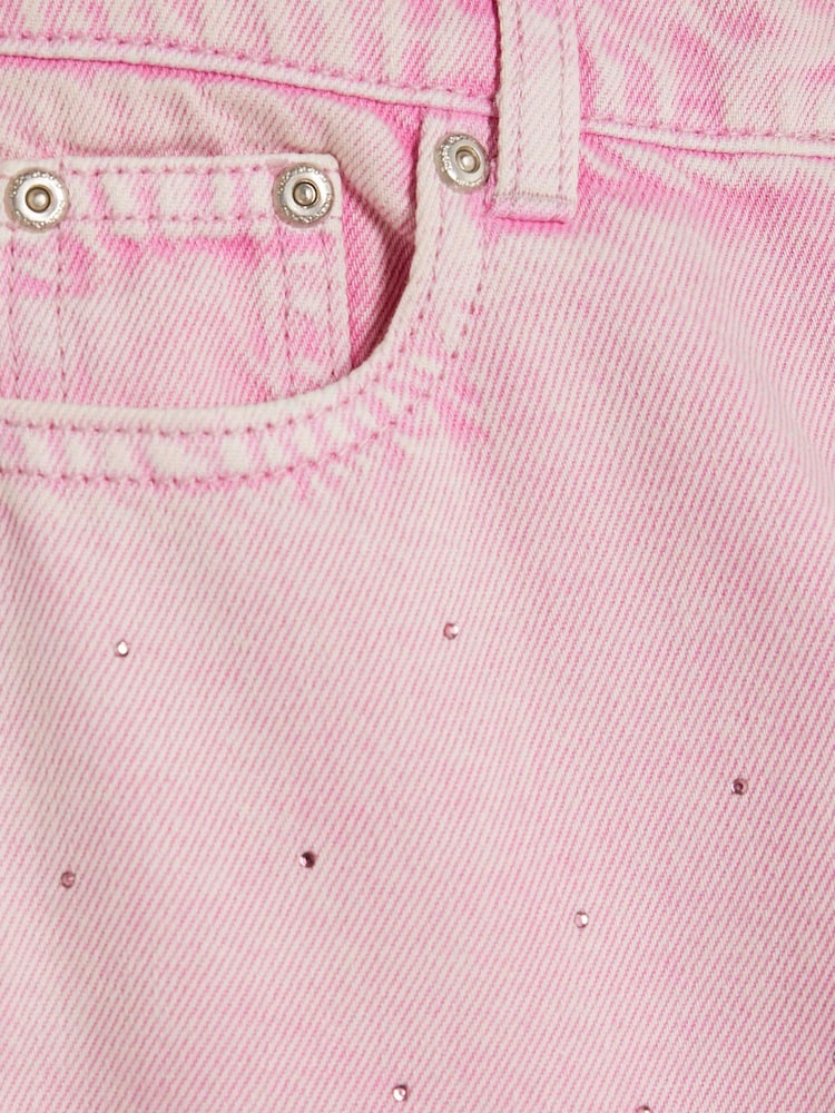 River Island Pink Girls Acid Wash Embellished Wide Leg Jeans - Image 4 of 4