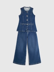 River Island Blue Girls Mid Wash Wide Leg & Waistcoat Set - Image 3 of 5