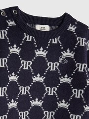 River Island Blue Baby Boys RI Monogram Jumpers and Trousers Set - Image 4 of 5