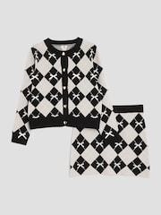 River Island Black Girls Argyle Cardigan and Skirt Set - Image 1 of 5