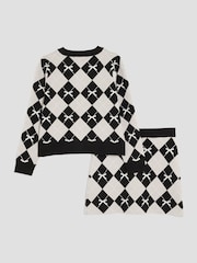 River Island Black Girls Argyle Cardigan and Skirt Set - Image 2 of 5