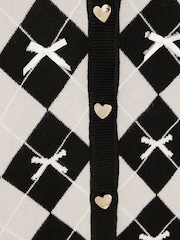 River Island Black Girls Argyle Cardigan and Skirt Set - Image 4 of 5