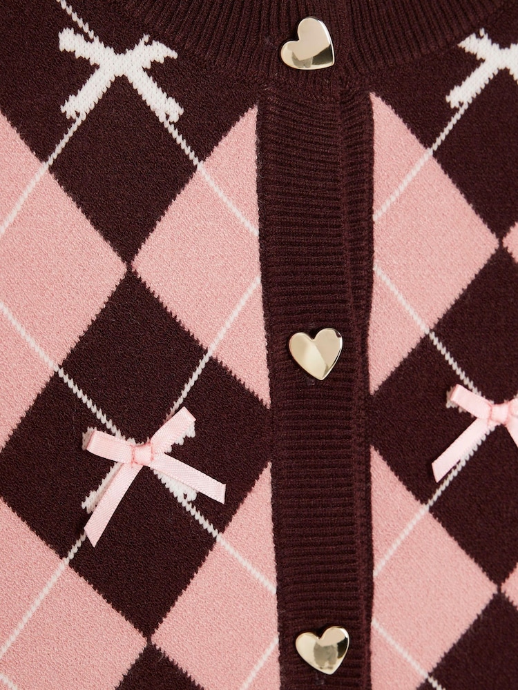 River Island Pink Girls Argyle Cardigan and Skirt Set