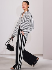 Noir - Pantalon large à bande latérale - Image 1 de 9