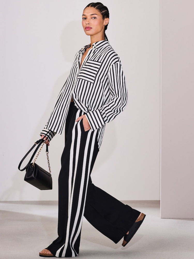 Noir - Pantalon large à bande latérale - Image 1 de 9