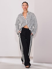 Noir - Pantalon large à bande latérale - Image 2 de 9