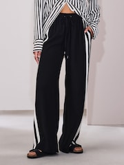 Noir - Pantalon large à bande latérale - Image 3 de 9