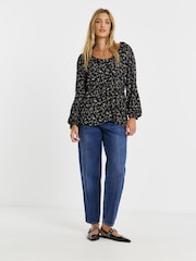 Simply Be Black Floral Print Tea Blouse - Image 3 of 4
