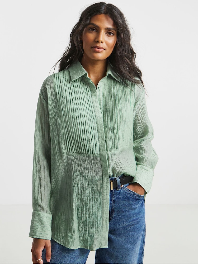 Simply Be Green Pintuck Tuxedo Shirt - Image 1 of 4 Simply Be Green Pintuck Tuxedo Shirt - Image 1 of 4