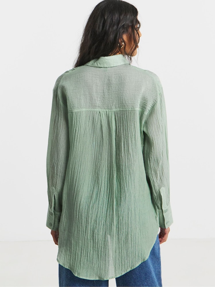 Simply Be Green Pintuck Tuxedo Shirt - Image 2 of 4 Simply Be Green Pintuck Tuxedo Shirt - Image 2 of 4