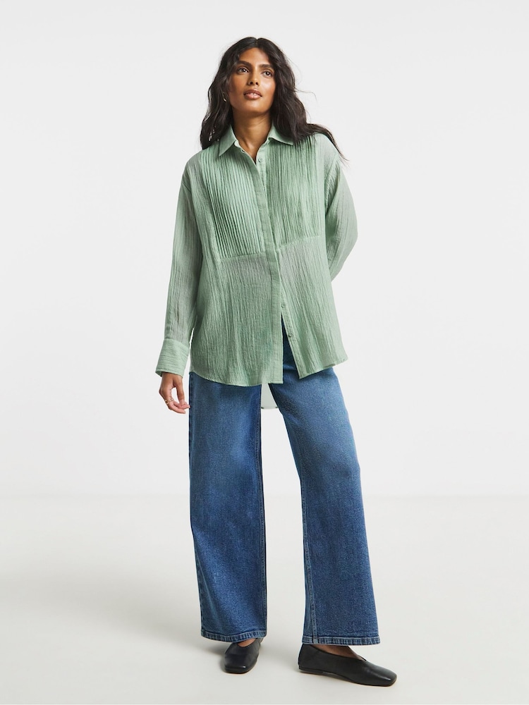 Simply Be Green Pintuck Tuxedo Shirt - Image 4 of 4 Simply Be Green Pintuck Tuxedo Shirt - Image 4 of 4
