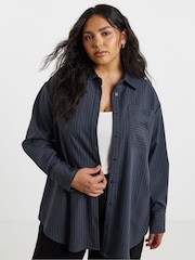 Simply Be Grey Oversized Pinstripe Shirt - Image 1 of 5