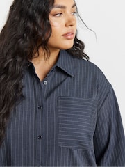 Simply Be Grey Oversized Pinstripe Shirt - Image 3 of 5