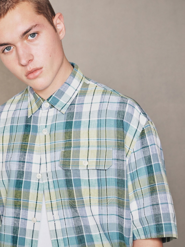 أخضر - Madras Check Short Sleeve Shirt - Image 1 of 7
