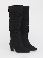Anthology By JD Williams Black Wide Fit Premium Ruched Real Suede Kitten Heel Boots - Image 3 of 4