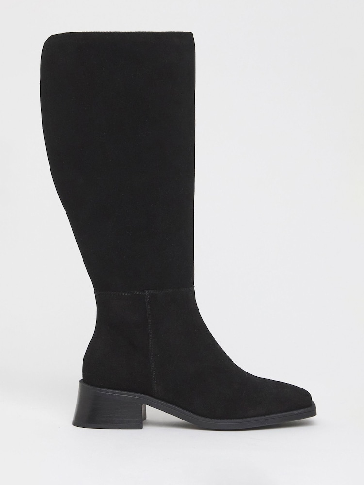 JD Williams Black Extra Wide Fit Low Block Heel Knee High Boots - Image 2 of 4