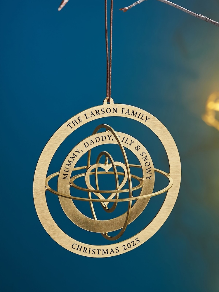 Personalised Brass Globe Christmas Decoration by Oakdene - Image 1 of 1