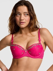 Victoria's Secret Pink Hot Stuff Pink Lightly Lined Strawberry Embroidery Bra - Image 1 of 3