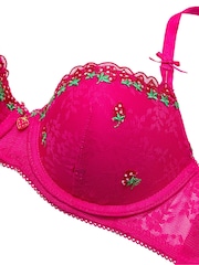 Victoria's Secret Pink Hot Stuff Pink Lightly Lined Strawberry Embroidery Bra - Image 3 of 3