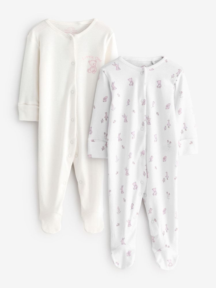 Pink Bunny And Bear Sleepsuits 2 Pack - Image 1 of 3