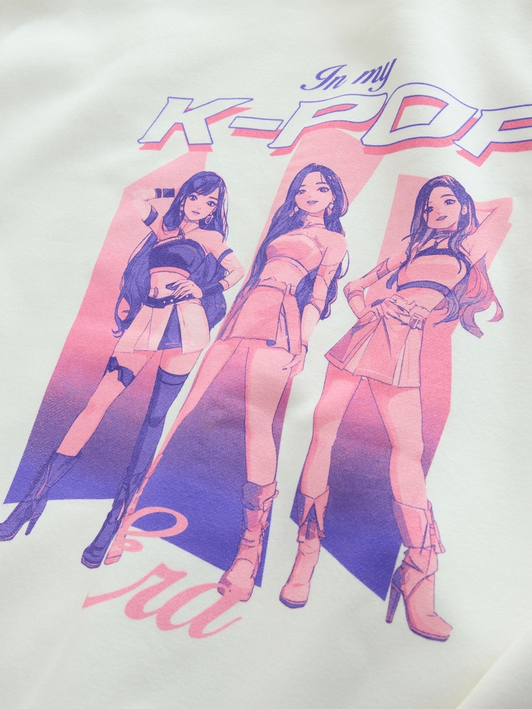 White/Purple/Pink Kpop Graphic Crew Neck Sweatshirt - Image 2 of 3