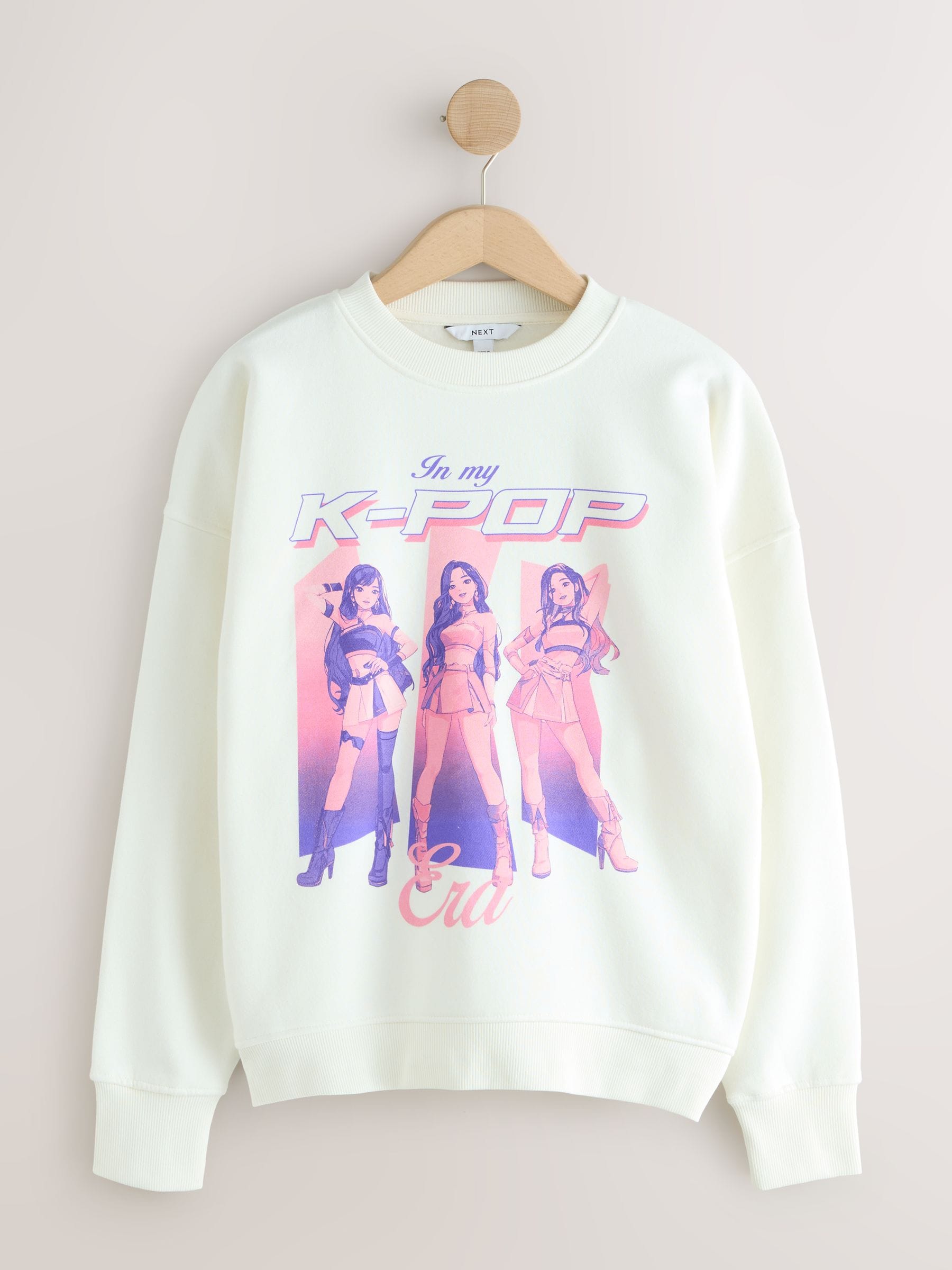 Buy White/Purple/Pink Kpop Graphic Crew Neck Sweatshirt from Next