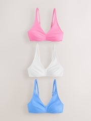Blue/Pink/White Non Padded Non Wire Cotton Blend Ultimate Comfort Bras 3 Pack - Image 1 of 7