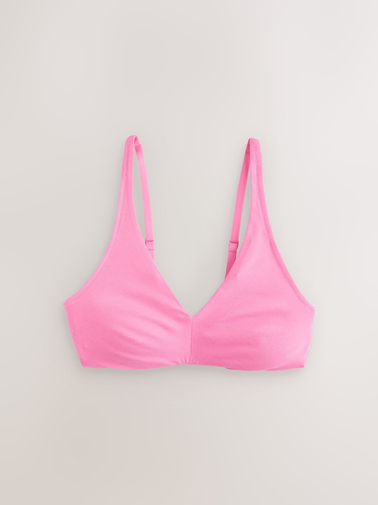 Blue/Pink/White Non Padded Non Wire Cotton Blend Ultimate Comfort Bras 3 Pack - Image 2 of 7