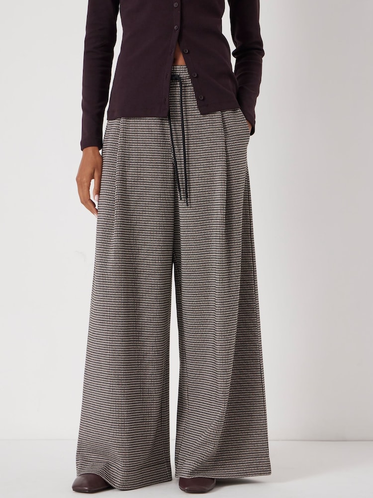 Hush Brown Check Wide Leg Jersey Trousers - Image 1 of 7 Hush Brown Check Wide Leg Jersey Trousers - Image 1 of 7