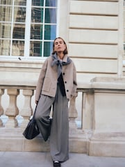Hush Brown Check Wide Leg Jersey Trousers - Image 5 of 7