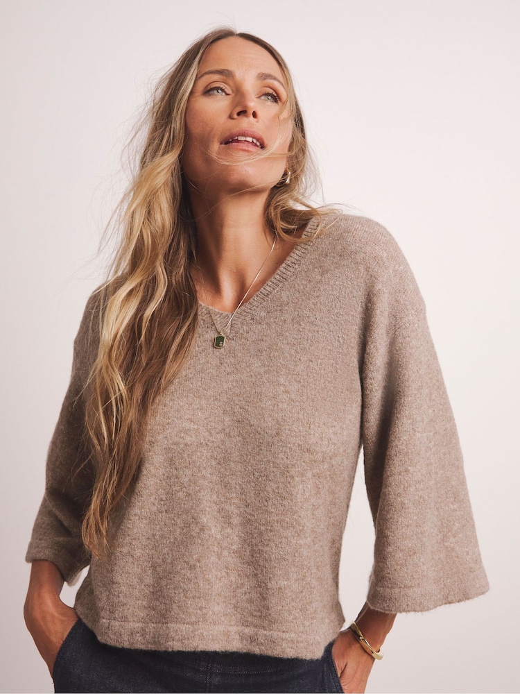 JD Williams Natural Anthology Premium Half Sleeve V-Neck Knitted Jumper With Wool - Image 1 of 6 JD Williams Natural Anthology Premium Half Sleeve V-Neck Knitted Jumper With Wool - Image 1 of 6