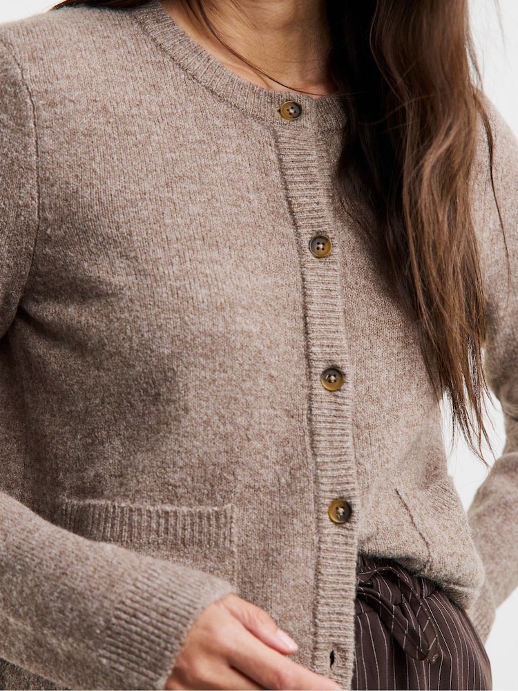 JD Williams Brown Sponge Crew Neck Knitted Cardigan - Image 4 of 4
