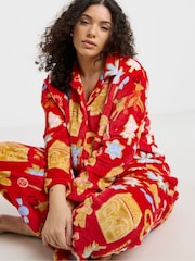 Simply Be Red Pretty Secrets Fleece Button Through Pyjamas Set - Image 1 of 4