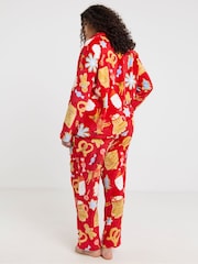 Simply Be Red Pretty Secrets Fleece Button Through Pyjamas Set - Image 2 of 4