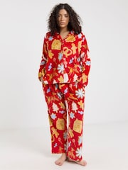 Simply Be Red Pretty Secrets Fleece Button Through Pyjamas Set - Image 4 of 4