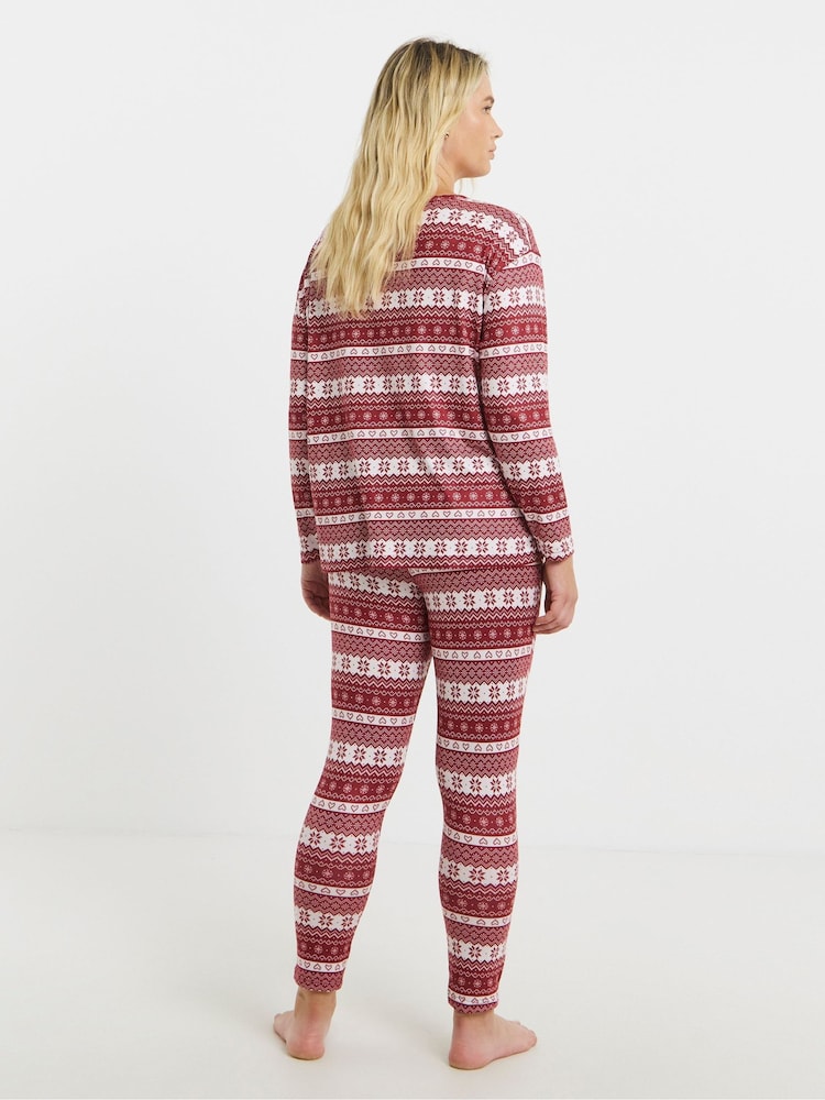 Simply Be Red Brushed Rib Fairisle Lounge Set - Image 2 of 4